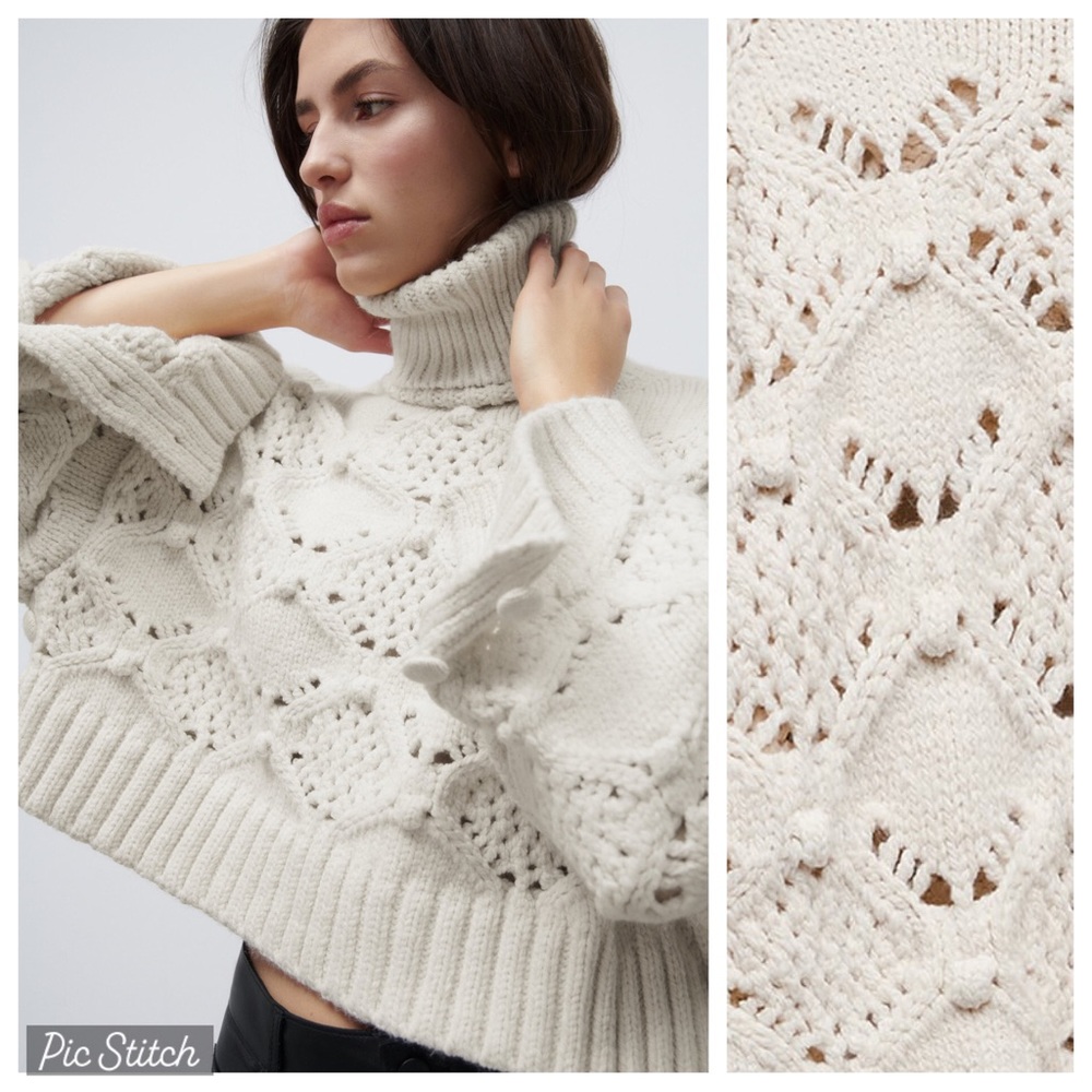 NWT. Zara Ecru Cable-Knit Sweater. Size S. - Picture 5 of 10